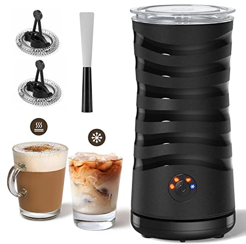 LEONX Automatic Milk Frother, Electric Steamer and Foamer, Hot & Cold Froth Maker with Temperature Controls, Auto Shut-Off, Non-Stick Interior for Coffee, Latte, Milk, Ripple Black (B4MFBK)