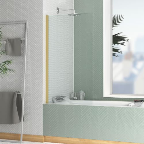 Pare-baignoire Rabattable 70x130cm - Profilé finition Or Brossé - Verre Trempé 4mm - ELEMENTARY