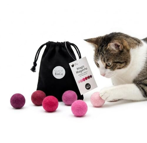 LucyBalu® Magic Magenta Filzbälle 6er Schafwolle | Handgefilztes Bälleset in Magenta-Tönen, umweltfreundlich, schadstoffgeprüft, aus Nepal