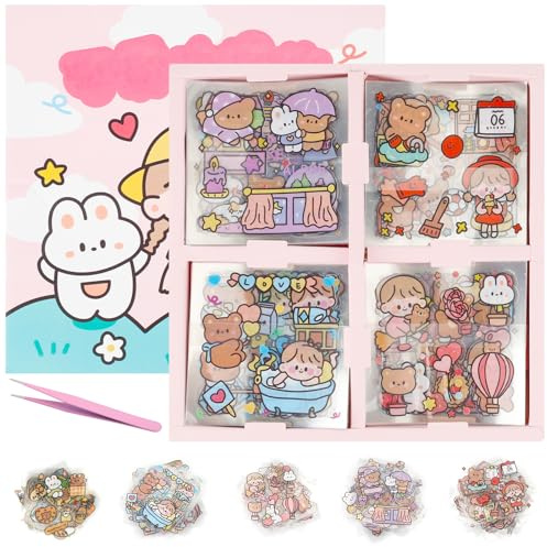 100 Fogli Di Adesivi Kawaii Carini, Adesivi Di Cartoni Animati In 5 Temi, Mini Adesivi Estetici Per Scrapbook, Per Scrapbooking Notebooking Calendari, Con Fermagli