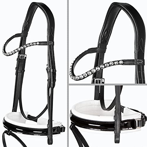 Heinick Trense Motion breites RH Weiß Lack Glow Schnallen oder Zaumhaken Warmblut 9 Stirnriemen