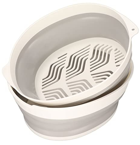 Passoire de Cuisine Plastique, Panier de lavage de légumes,panier de passoire pliable à double couche, panier de lavage de fruits, bols de vidange pour légumes alimentaires, sans BPa(gris-petit)
