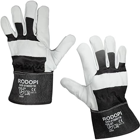 RODOPI Cowboy-Hide Arbeitshandschuhe Leder für Herren und Damen Bauhandschuhe Gr.8-11 Rindvollleder Gartenhandschuhe dornenfest EN 388:2016 Schutzhandschuhe (3 Paar, 9)
