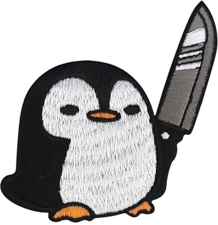 Urbanski Patch Süßer Pinguin mit Messer zum Aufbügeln 6,8 x 7 cm | Aufnäher Applikation Bügelbild
