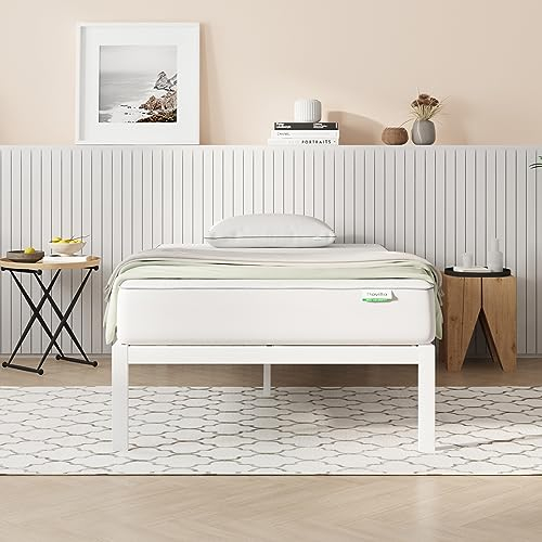 Novilla Bettgestell 90 x 190 cm, Bettrahmen mit Lattenrost, Bettgestelle aus Metall mit Lattenrost, Für Erwachsene, Kinder Jugendliche, Stauraum unter dem Bett, Einfach Montage, Weiß