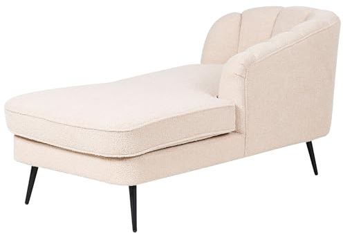 Beliani Chaiselongue Bouclé beige Links mit Lehne Metallbeine schwarz Allier
