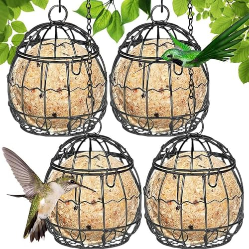 Futterspender Vögel, 4 Stück Meisenknödelhalter, Meißenknödelhalter Vogelfutterstation, Vogelfutterspender Wildvögel zum Aufhängen mit S-Förmigen HakenV für Wildvögel Garten