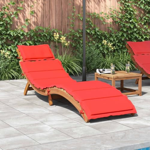 ShGaxin Sonnenliege mit Auflage Rot Massivholz Akazie, Gartenliege, Liegestuhl, Sonnenstuhl, Sonneninsel Outdoor, Liegen, Gartenmöbel, Bäderliege, Relaxliege - 367637