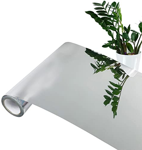 DecoMeister Pellicola Adesiva per Mobili 45x200 cm - Carta Adesiva Effetto Specchio Argento Riflettente in PVC Impermeabile e Lavabile - Pellicola Decorativa per Cucina, Armadi e Porte