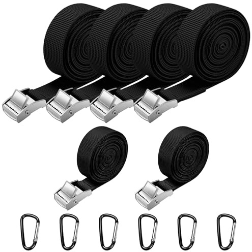 Prebarfun 12Pcs Tie Down Straps, Heavy Duty Tensioning Belts 4Pcs 3m x 25mm,2Pcs 1.5m x 25mm with 6Pcs Carabiner Clips, Adjustable Lashing Straps Ratchet for Vans, Motorcycle, Trucks, Trailer, Luggage