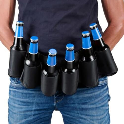 Beer Belt Beer Holder Portable Beer Can Belt Holster Waist Bag with Bottle Opener for 6 Beer Bottles Soda Can Drinks Party Outdoor Camping Hiking Moutaineering