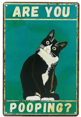 Plaque métal Vintage,Panneau Drôle de Chat Noir are You Pooping Décoration,Panneaux de Salle de Bain Amusants Chat en Étain Plaque Art Mural pour Toilettes Décor Maison Café Bar Signe 20 x 30 cm