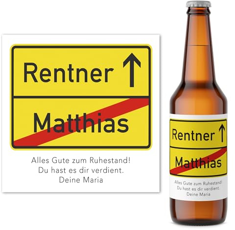 Renteneintritt Geschenk Männer Bieretiketten personalisiert Rentner Geschenk Ruhestand Mann Bier Flaschenetikett selbstklebende Bierflaschen Etiketten 2 Stück | 9x9 cm (Rentner)