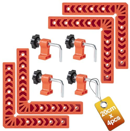 Jeu de Coins à 90 degrés, Carré de Positionnement, Serre-Joints Droits, Outil de Menuiserie, Adapté pour Cadres, Armoires, Boîtes, un Ensemble de 4 pièces (20cm), avec 4 Serre-Joints