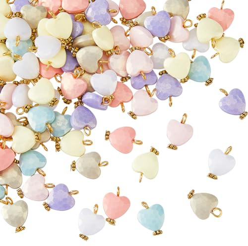 DICOSMETIC 100 Stück Herzanhänger Aus Acryl Liebe Herzanhänger Kawaii Valentinstag Liebe Anhänger Mini Herzanhänger 33D Herzanhänger Für Schmuckherstellung Bohrung: 2mm