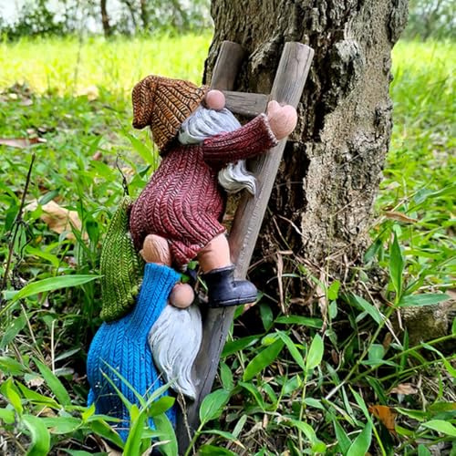 Trädgårdstomtarstaty, Roliga Klätterstegetomtar Statyett Harts Gnome Trädgårdsstatyskulptur, Söt Utomhusträdgårdsdekoration, 9,84 X 3,23 X 2,56 Tum, Uteplats Gräsmatta