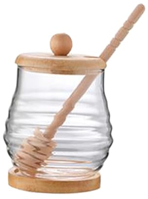 Sharplace Dispensador de Miel en Vidrio, Tarro con Tapa Y Cucharón, Recipiente para Miel en, Tapa Redonda 280ml, Individual