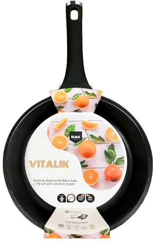Elma VITALIK non-stick stekpannor i gjuten aluminium | treskikts non-stick-beläggning, full induktion, mjukt touch-handtag, för alla typer av spisar (24 cm)
