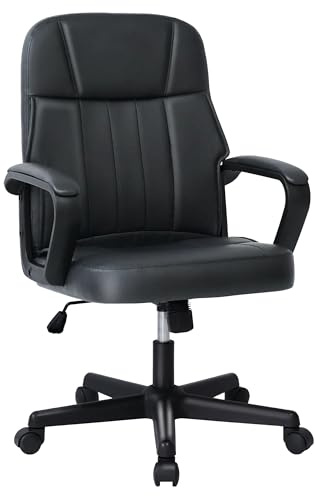 NSMAZXO MIXASTEP Schreibtisch Stuhl Bürostühle PU-Leder,Drehstuhl mit Verstellbarer Höhe,festen Armlehnen & 360°-Rädern, robuster Schreibtischstuhl für Erwachsene, Gaming, Lernen, Arbeiten (Schwarz)