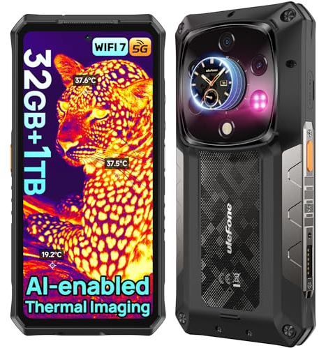 Ulefone Armor 28 Ultra 5G Outdoor Handy AI Smartphone mit Wärmebildkamera, 32GB+1TB, Dimensity 9300+ Baustellenhandy mit AMOLED Heckdisplay 6.67” FHD+, 10600mAh/120W, 50MP+64MP Nachtsicht, IP68/WiFi 7