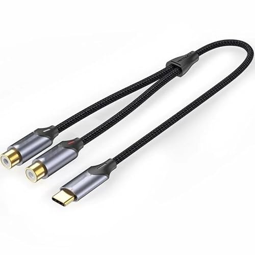 Watio Wave Convertisseur - Adaptateur USB C mâle vers 2 RCA femelle, 0,5 m, gris, compatible avec les appareils audio et vidéo, matériau durable