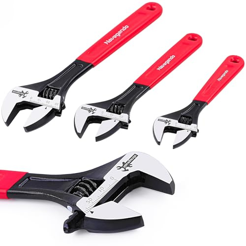 Navegando Adjustable Spanner Set 3-Piece (6/8/10 Inch) – High Carbon Steel Wrench for Plumbing, Automotive, DIY, Workshop & Home Repair, Non-Slip Grip