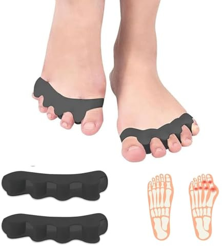 SHYSBV 2 Stück Zehenspreizer Silikon, geeignet für überlappende Zehen, Zehenspreizung, zur Behandlung von Plantarfasziitis, Hammerzehen, Krallenzehen (schwarz, Einheitsgröße)