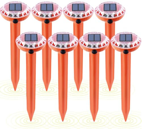Crazifuny Mole Repellent 8 Pack,Ultrasonic Mole Repellent Solar Powered,Waterproof Sonic Mole Repeller,Mole Deterrent Repels Gopher,Vole,Snake for Lawn Garden Yard(Orange)