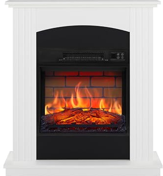 Collins AF18B Elektrisk öppen spis | Elektrisk öppen spis med värmefunktion (1,8 kW) och fjärrkontroll | Realistisk 3D-LED-flammeffekt, Vit Spisram, Timer och termostat
