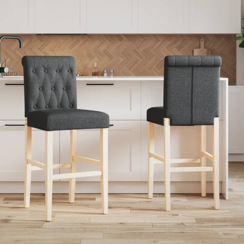 QJBSAVVA Barhocker aus Massivholz Gummibaum mit Stoffbezug Dunkelgrau 44 x 54 x 112 cm Bequeme Rückenlehne & Fußstütze für Küche Esszimmer und Wohnzimmer