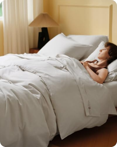 Bedsure Cooling Duvet Cover Queen Size, Cotton & Viscose Derived from Bamboo Duvet Cover Set, PureWoven Ultra-Soft, Breathable & Lightweight Home Bedding for All Seasons (Linen,90x90)