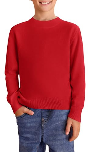 Haloumoning Jersey de punto para niños con cuello redondo y manga larga, suéter suave y ligero básico de un solo color, sudadera casual, rojo, 9-10 años