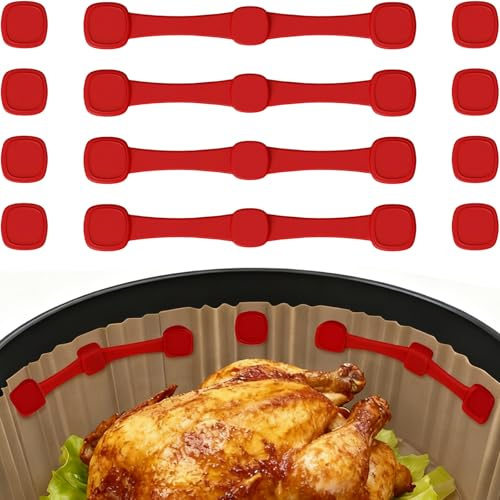 FURNSII Magnet för Airfryer Papper, 12 Pack Magneter för Att Fixera Air Fryer Bakpapper, Silikon Magnet BPA-Fri Magnetiska Tillbehör Kompatibel med Philips Ninja Luftfritös (Röd)