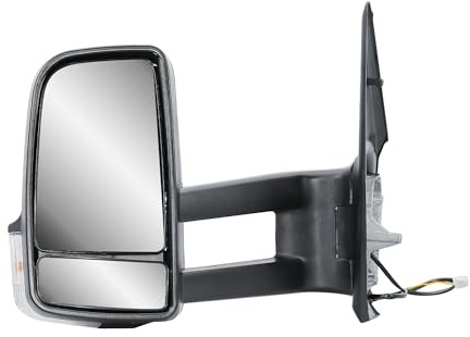 Außenspiegel Links für Mercedes Sprinter W907 W910 2019–2024 | langer Arm, manuell, nicht beheizt, manuell einklappbar, matt schwarze Abdeckkappe, Fahrerseite