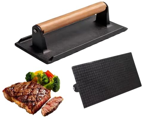 Pressa per pancetta - Frantumatore di ferro con manico in legno 16x8x8 cm | Pressa per hamburger antiaderente Smash, per piastra per tortilla, preparazione dei pasti, grigliate in cucina, barbecue, ca