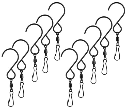 BATHVEVE 10 Stück Drehbare Edelstahl Windhaken Clips zum Aufhängen von Windspielen und Windsäcken Schwarz Zerlegbar Belastbar