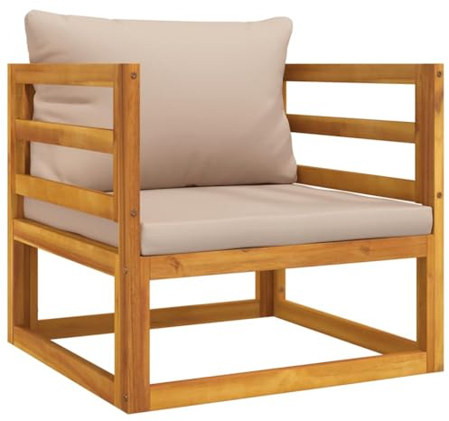 mtlskopl Gartensessel aus Akazien-Massivholz mit Kissen in Taupe - Bequemer Gartenstuhl Holz Outdoor Lounge Sessel für Garten Terrasse Balkon und Innenbereich, 73 x 70,5 x 65 cm