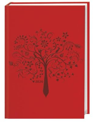 Terminer A5, geprägt rot 2026: Roter Terminkalender mit geprägtem Kunstledereinband. Buch-Kalender mit Lesebändchen und Zitaten. Taschenkalender 2026 zum Planen von Terminen (Kalenderbücher Heye)