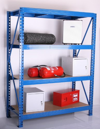 Szagato Weitspannregal Regalsystem 600 kg Grund 200x160x60cm 4 Böden blau | Weitspann Regal 60cm tief Metallregal Fachbodenregal Schwerlastregal