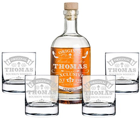 polar-effekt Set regalo personalizzato con incisione – Bottiglia di whisky e 4 bicchieri da whisky – Caraffa in vetro contenuto: 700 ml – Idea regalo per uomini – Motivo originale esclusivo