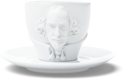 FIFTYEIGHT PRODUCTS / Talent / Kaffeetasse mit Untertasse „Shakespeare“- Portrait (Porzellan, 260ml, weiß, Made in Germany)