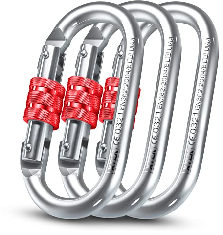 XTEK Climbing 25kn Climbing Carabiner Clip - Heavy Duty O-Shape Steel Locking Caribeaner -Rock Climbing Gear - Strong Large Locking Oval Caribeener for Mountain Climbing