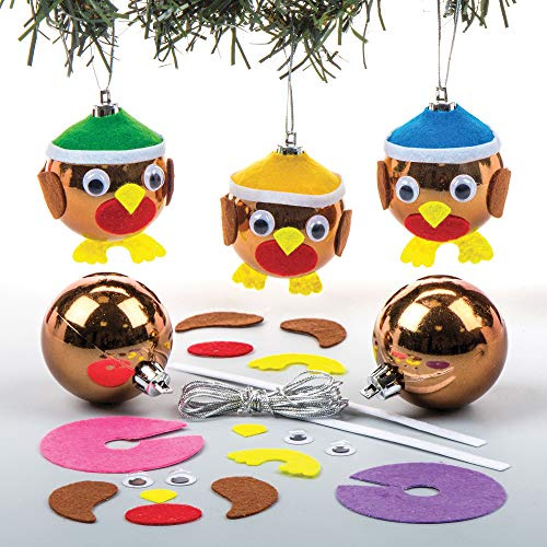 Baker Ross AV479 Rotkehlchen-Kugel-Sets für den Weihnachtsbaum, kreatives Kunst- und Bastelzubehör für Kinder zum Basteln und Dekorieren (6 Stück), diverse Farben