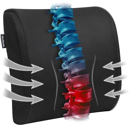 Mind Reader Lumbar Support Cushion with Air-Cloud Memory Foam, Ergonomic Lower Back Pillow for Office Chair and Car Seat, Black