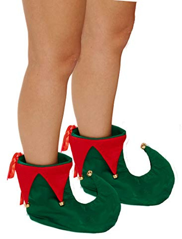 Henbrandt - Fancy Dress Adult Deluxe Elf Boots - Green/Red