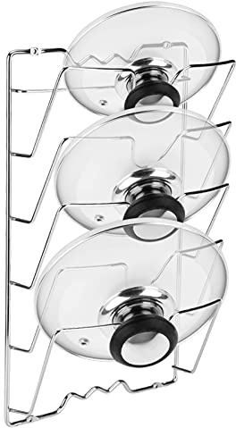 Vertical Pot Lid Holder for Wall, Cooking Pot Lid Holder with 5 Compartments, 43.4 x 27.8 x 9.7 cm