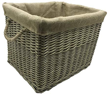JVL Antiques Wash Canvas Lined Rectangle Log Basket with Rope Handles, 42 x 50 x 38 cm
