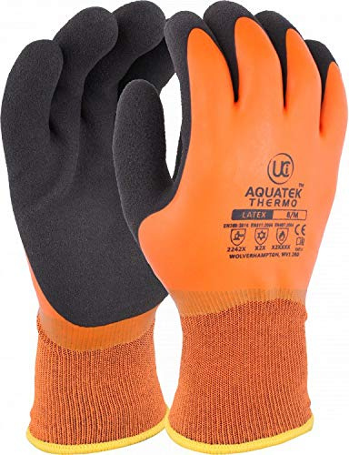 UCI AQUATEK-THERMO ORANGE Dual Coated Foam Latex Thermal Work Gloves Super Grip (11/XXL)