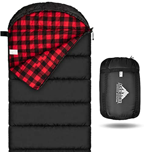 Mcota Schlafsack aus Baumwollflanell für Erwachsene, Futter aus 100% Baumwolle, Schlafsack für Camping, Wandern, Reisen, leicht und tragbar, 3 bis 4 Jahreszeiten bei warmem Wetter (schwarz/rot (1,6