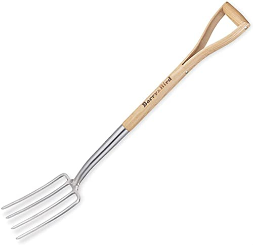 Berry&Bird Garden Digging Fork, 104CM Edelstahl Garten Spaten Gabel mit D-Grip Griff, 4-Zinken Heavy Duty Long Handled Pitchfork mit Eschenholz Griff zum Graben, Pflanzen, Kultivieren, Aerating